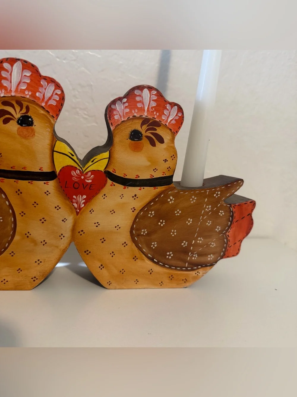 Vintage Hand Painted On Both Side Hen Chicken Candleholder Cottagecore 12X7”